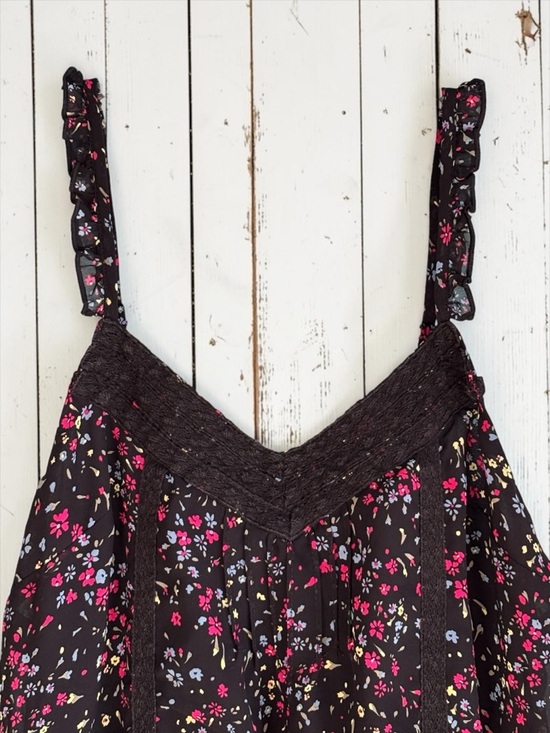 Decree Black Floral Lace Trim Tank Cami Boho Lightweight Medium - Picture 5 of 14